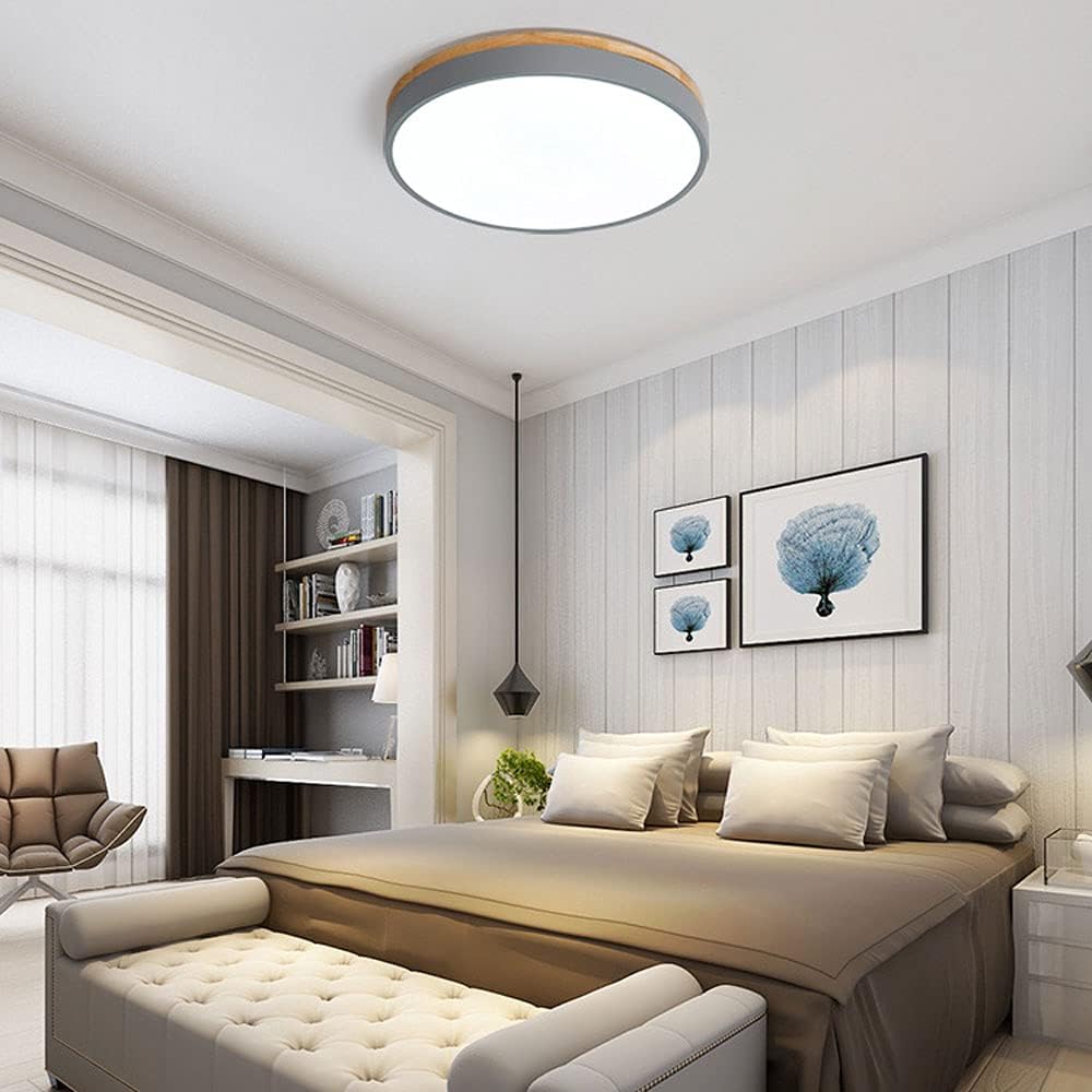 Ronde Plafondlamp met LED en Natuurlijk Hout — Scandinavisch Design met Dimfunctie