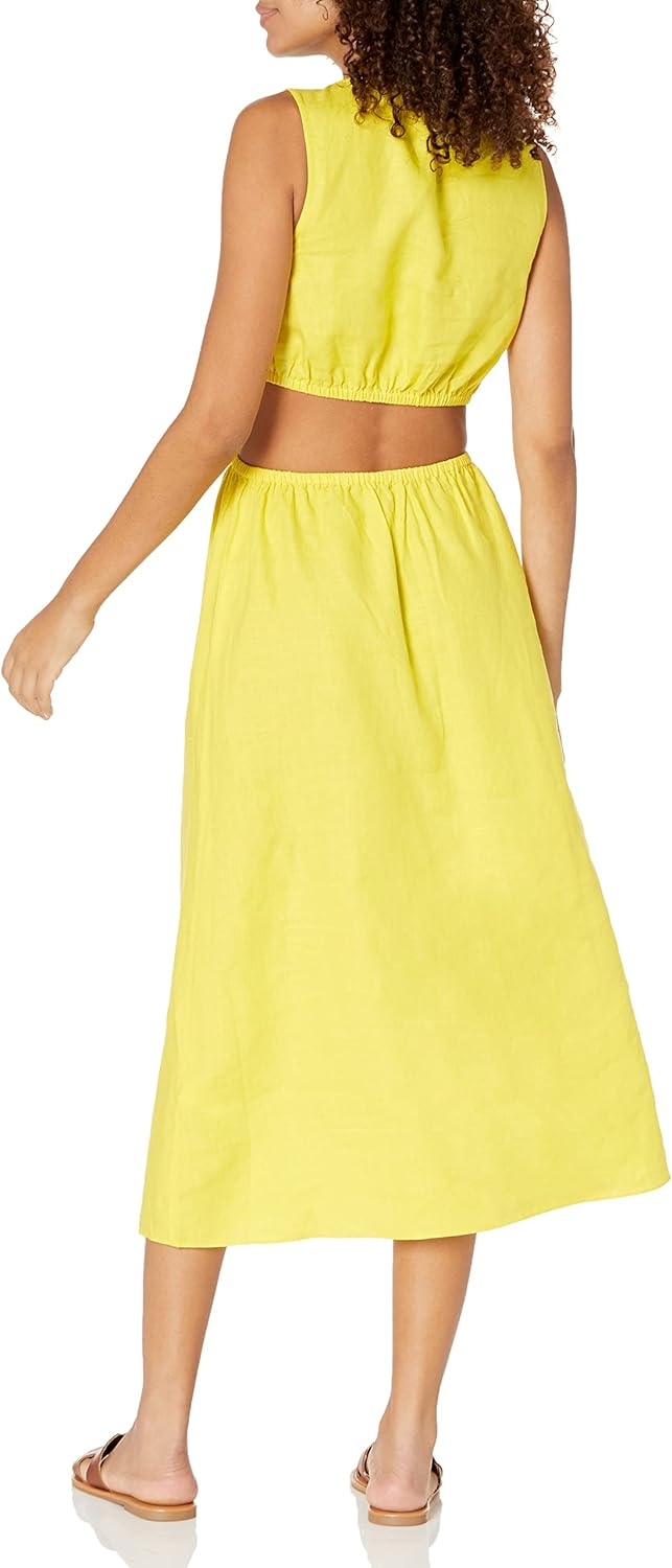 Linnen Midi Jurk Cutout Stijl voor Vrouw