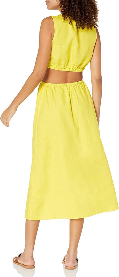 Linnen Midi Jurk Cutout Stijl voor Vrouw