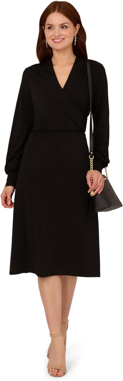 Midi Jurk Lange Mouw voor Vrouwen Elegante Wrap Design