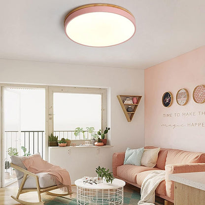 Ronde Plafondlamp met LED en Natuurlijk Hout — Scandinavisch Design met Dimfunctie