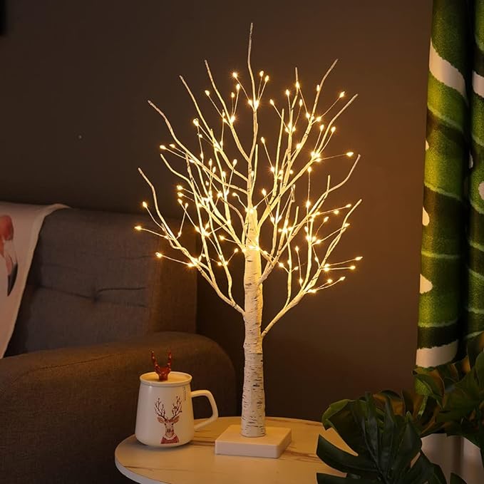 Decoratieve Berkenhouten Lichtboom met LED-Verlichting 60 cm Warm Sfeerlicht Natuurboom Decoratie voor Woonkamer Slaapkamer