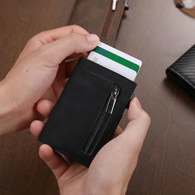 Compacte Portemonnee met RFID-Bescherming Echt Leer en Aluminium