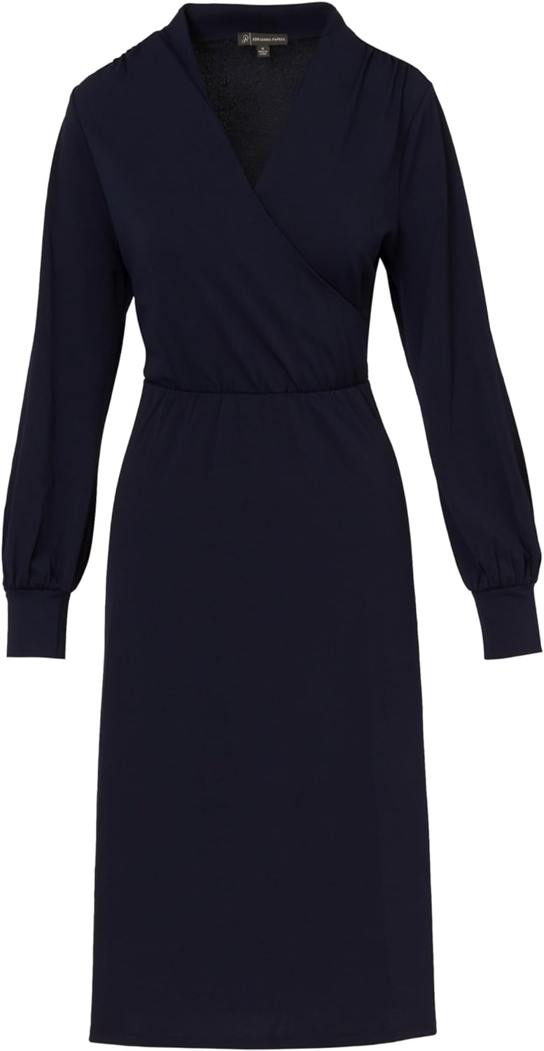 Midi Jurk Lange Mouw voor Vrouwen Elegante Wrap Design