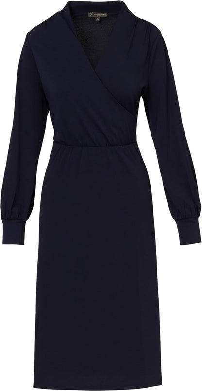 Midi Jurk Lange Mouw voor Vrouwen Elegante Wrap Design