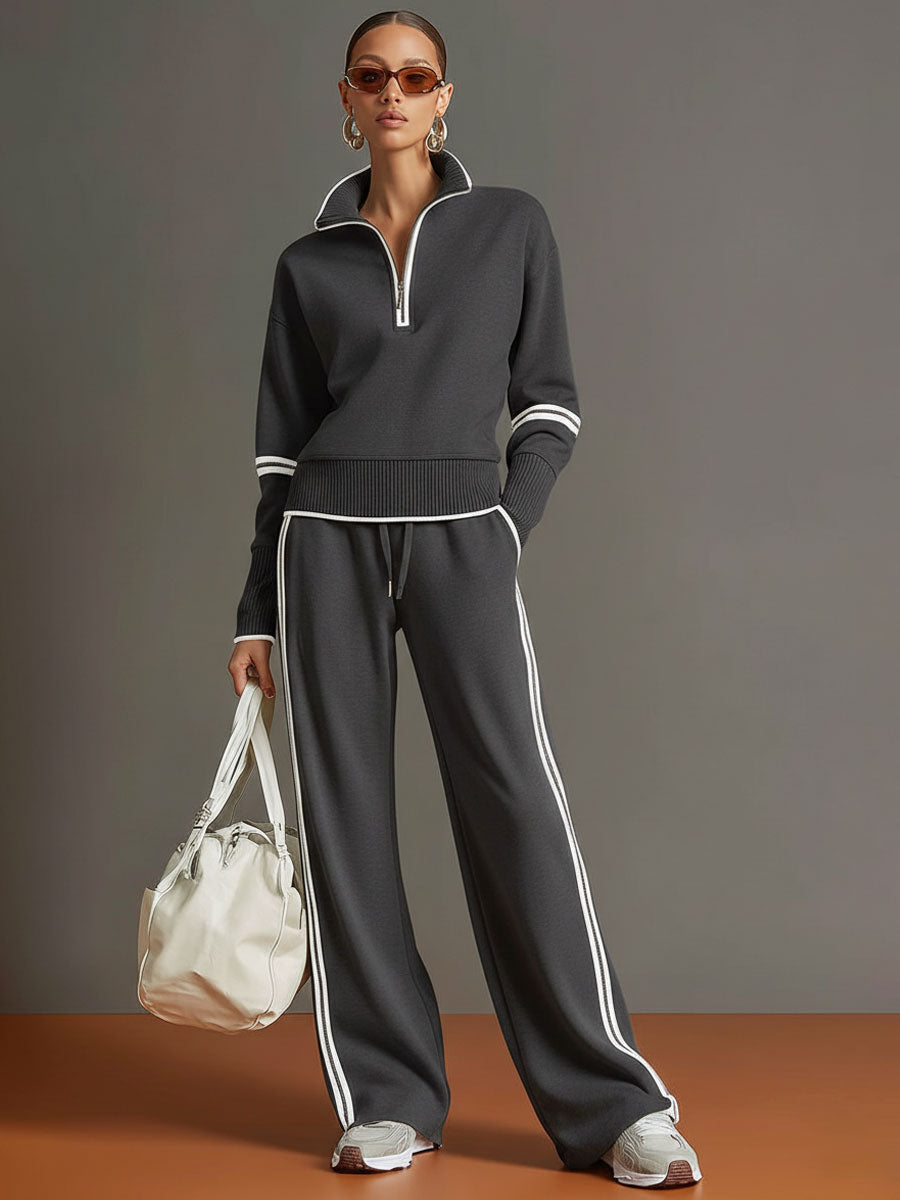Dames Sportset met Rits Sweater en Wijde Joggingbroek