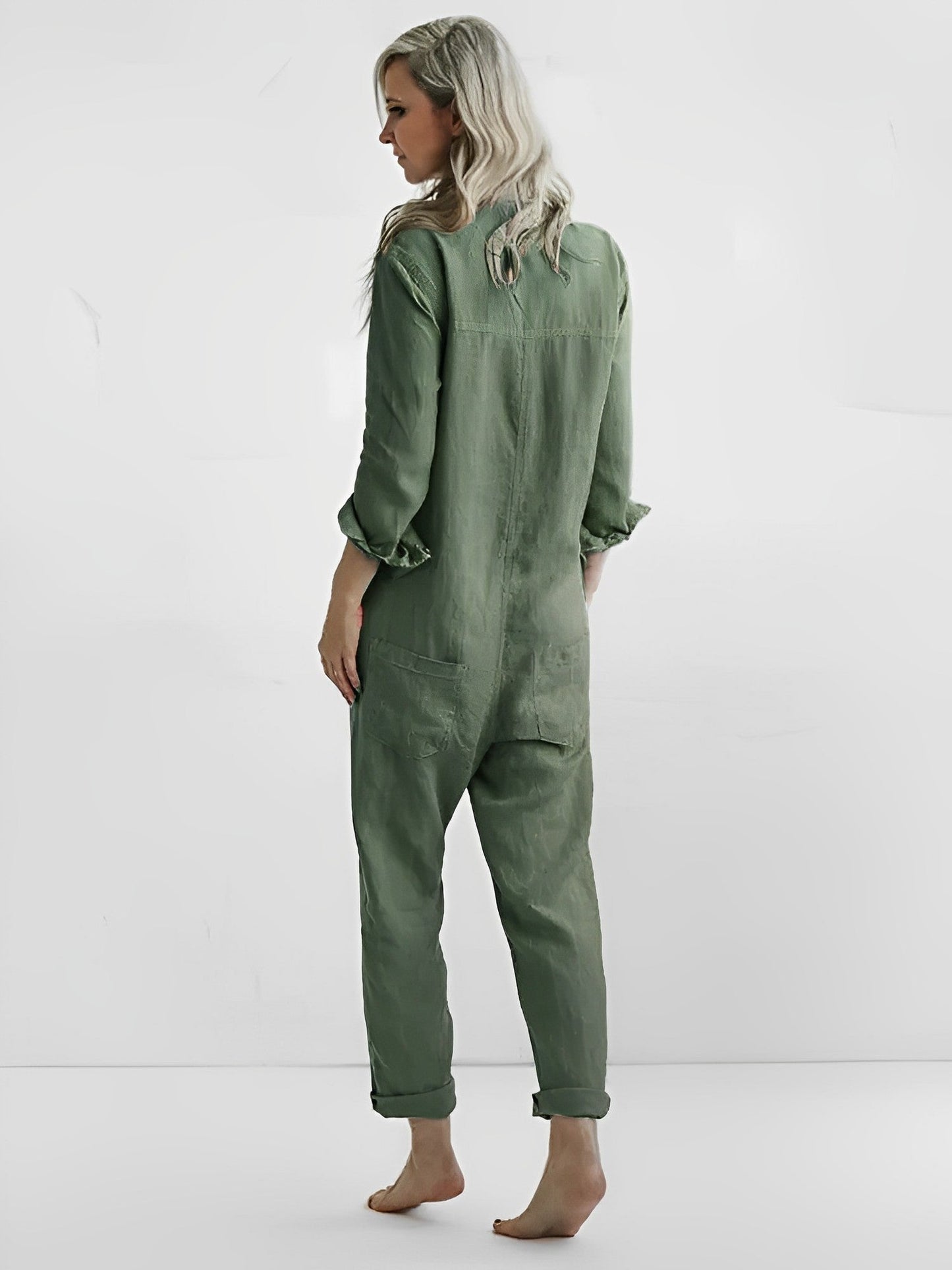 Groene Jumpsuit Stijlvol Lange Mouw
