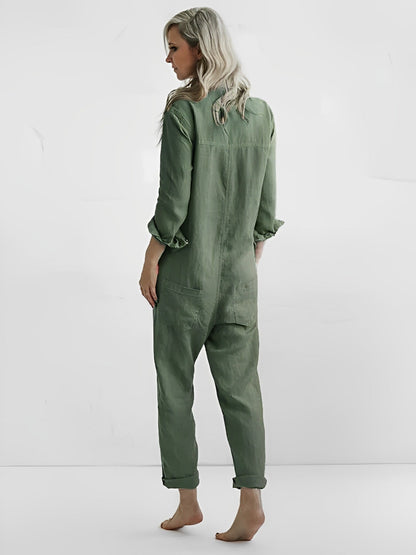Groene Jumpsuit Stijlvol Lange Mouw