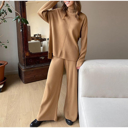Dames Gebreide Lounge Set met Coltrui en Wijde Broek