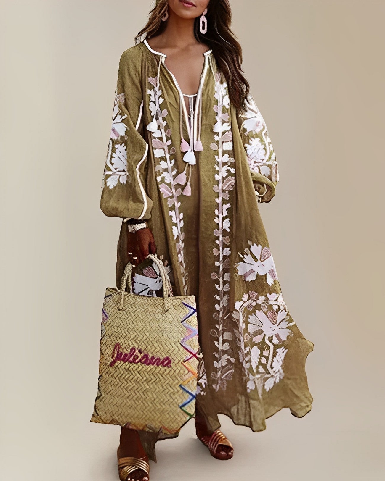 Zomerjurk Vrouw Losse Retro Boho Stijl