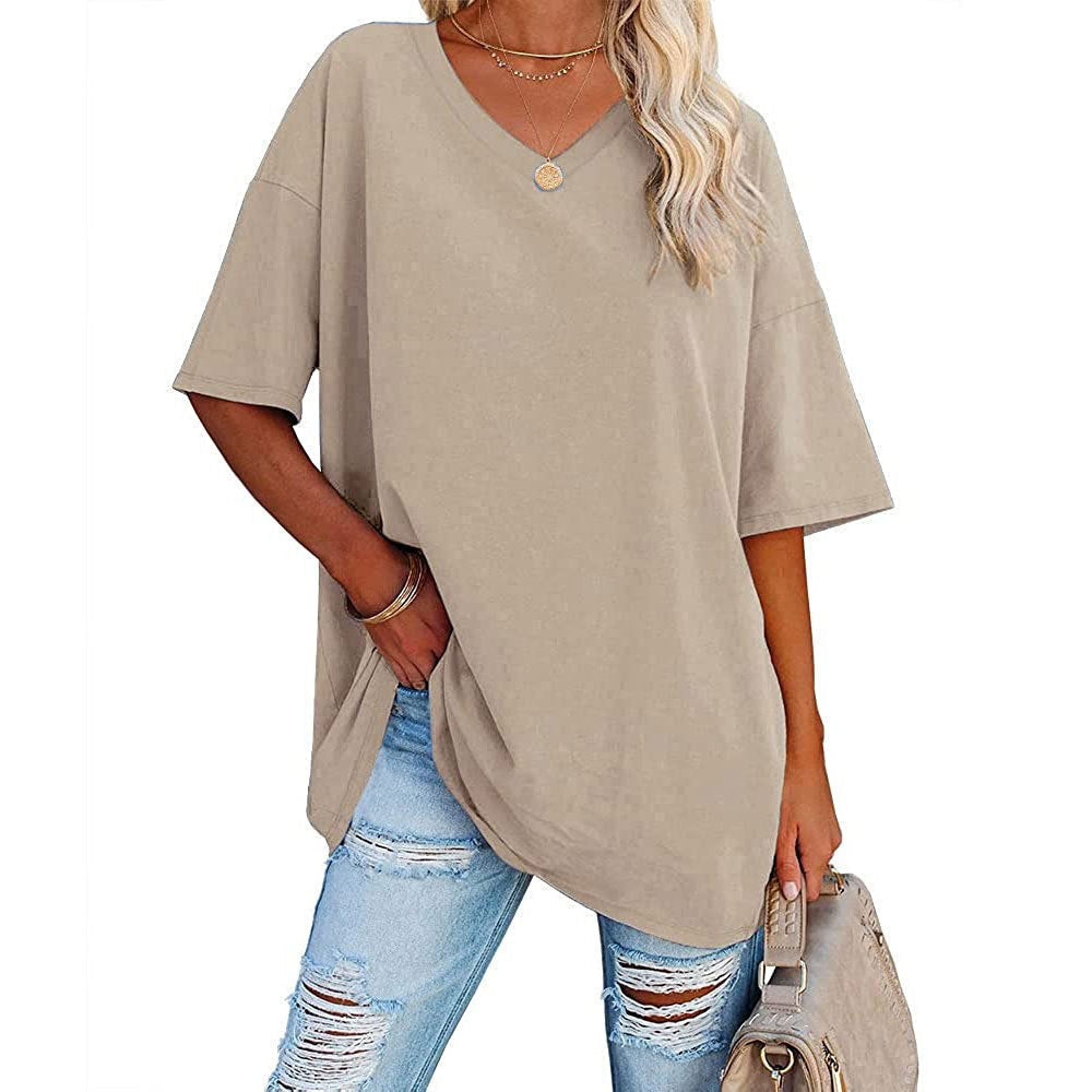 Dames T-shirt V-hals Losse Fit Basis Top Casual - StudioMarella