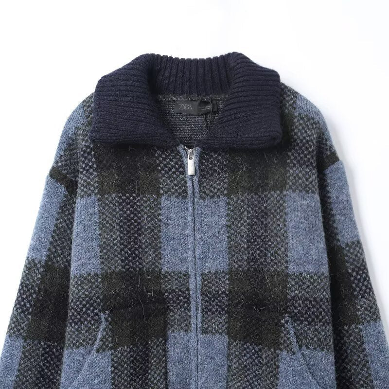 Dames Jas Kort Geruit Met Rits Stoer Design