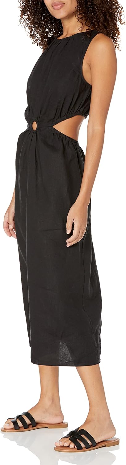 Linnen Midi Jurk Cutout Stijl voor Vrouw