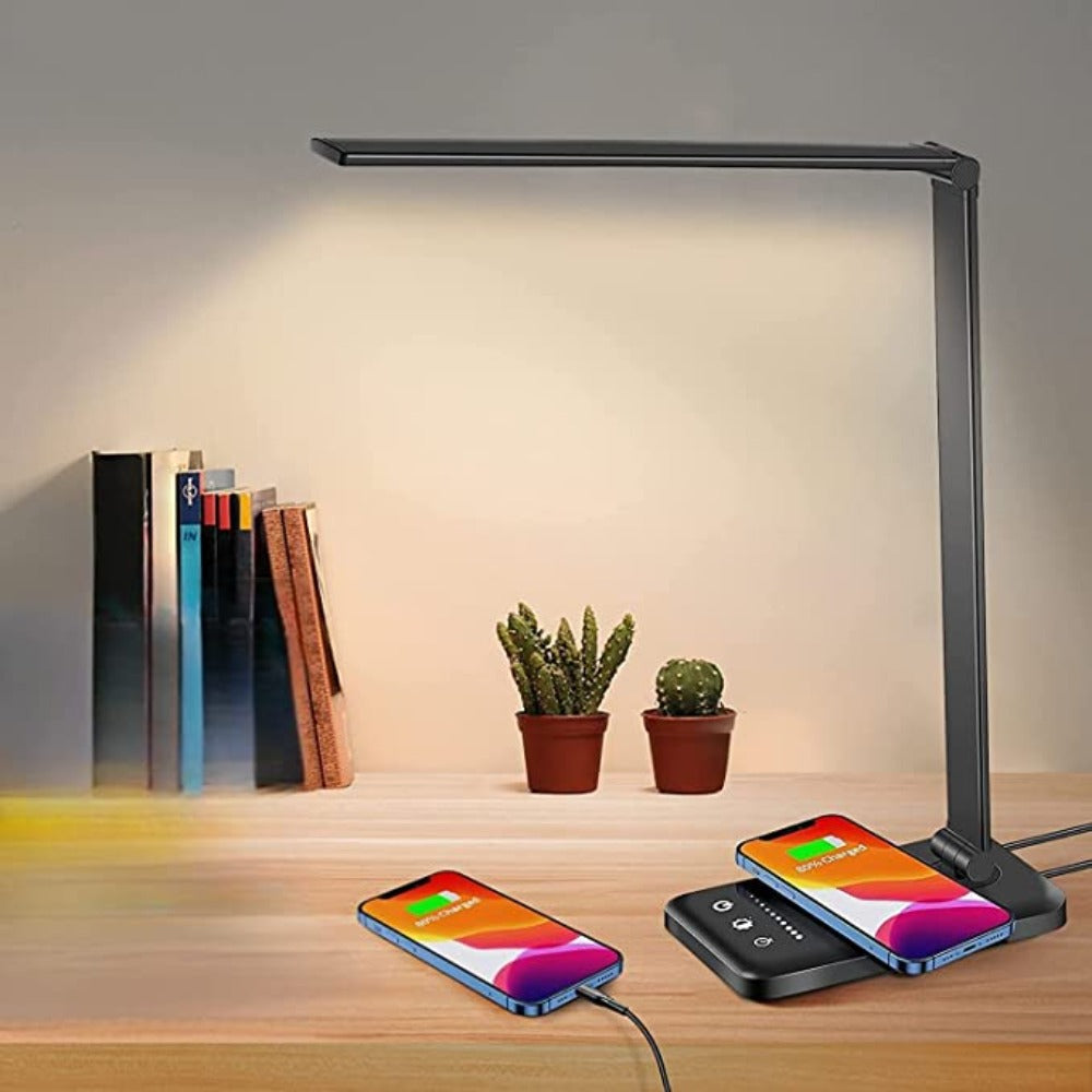 LED Bureaulamp met USB-Oplaadpoort – 5 Lichtstanden en Dimbaar – Flexibele Arm – Oogvriendelijke Verlichting