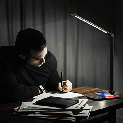 Bureaulamp met Draadloos Oplaadstation en Touch-bediening – Dimbaar LED-licht met 5 Kleurmodi en Opvouwbaar Ontwerp
