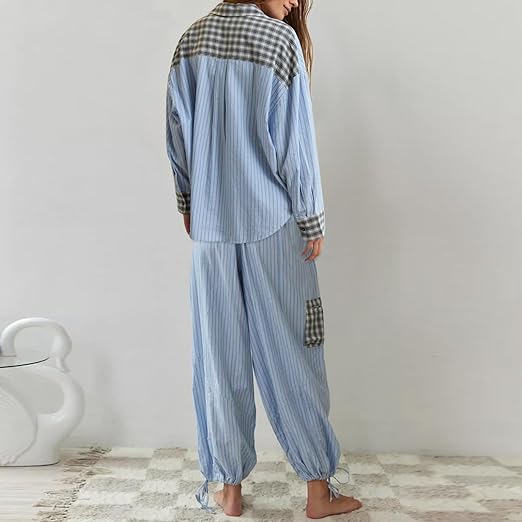 Vrouwelijke Pyjamaset Geruit Casual Losse Delen