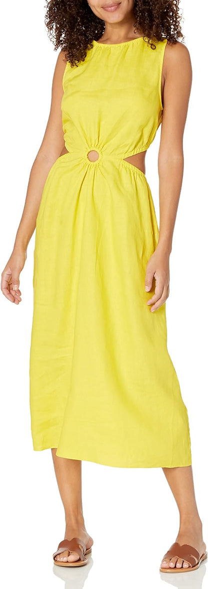 Linnen Midi Jurk Cutout Stijl voor Vrouw