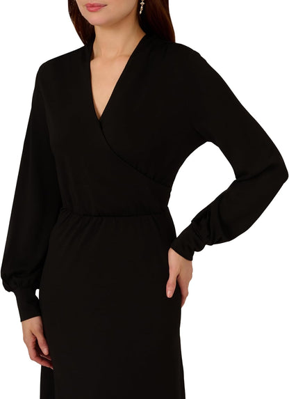 Midi Jurk Lange Mouw voor Vrouwen Elegante Wrap Design