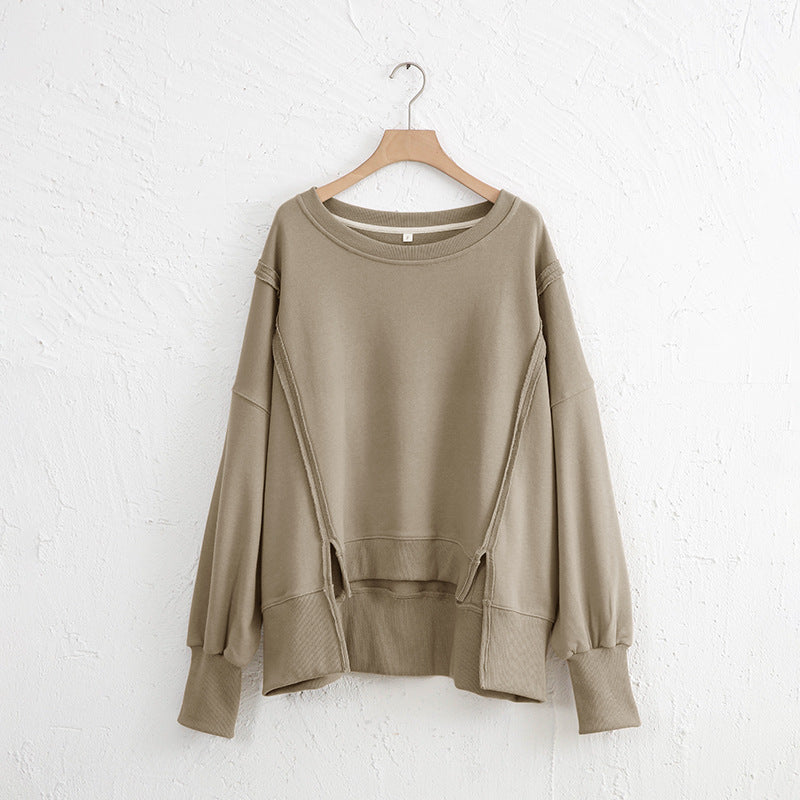 Dames Sweater Warme Losse Trui met Rauwe Boorden
