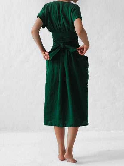 Linnen Jurk met Vetersluiting Elegante Zomerstijl