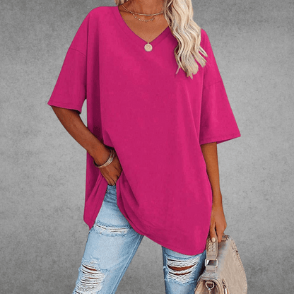 T-Shirt Donna - Scollo a V Casual Maglietta-4