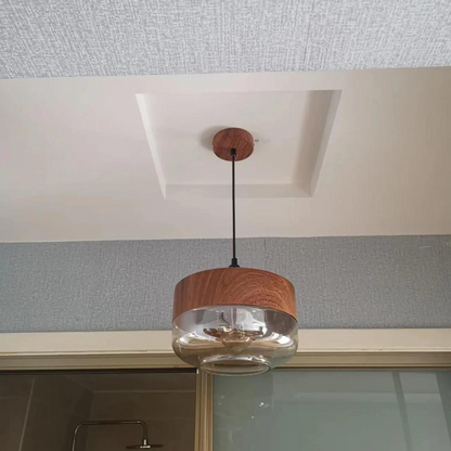 Hanglamp Glas Metaal Houtlook E27 Verstelbaar Woonkamer Eetkamer Slaapkamer Scandinavische Design Lamp Binnenverlichting