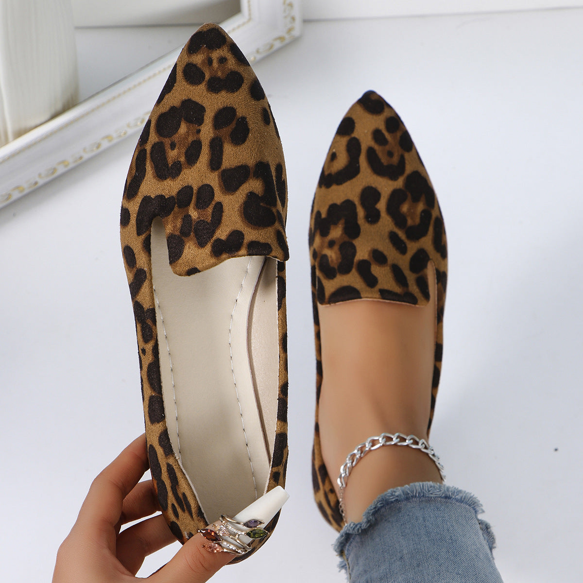 Dames Ballerina's Comfortabele Panterprint Puntneus Schoenen