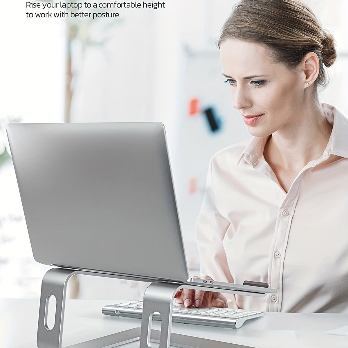Aluminium laptopstandaard met ergonomisch ontwerp en ventilatie voor bureau en thuiswerken