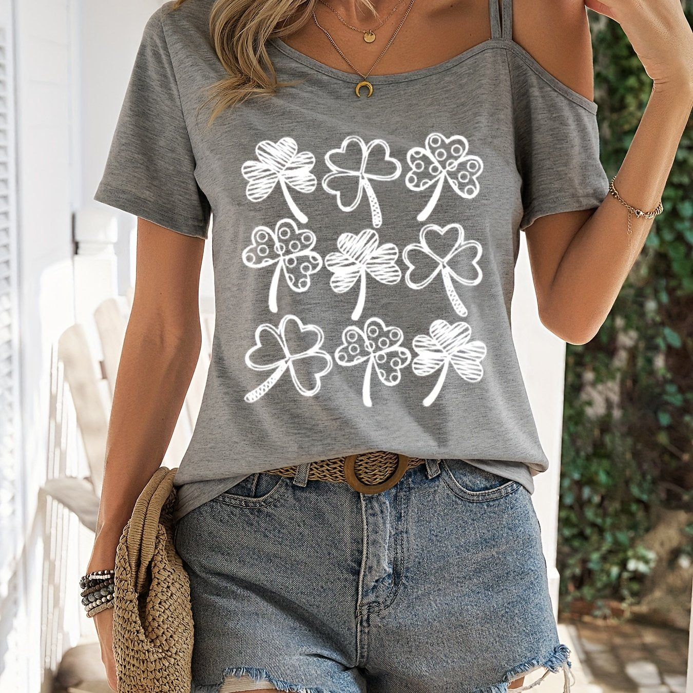 Één Schouder T-Shirt voor Vrouw Zomerse Stijl