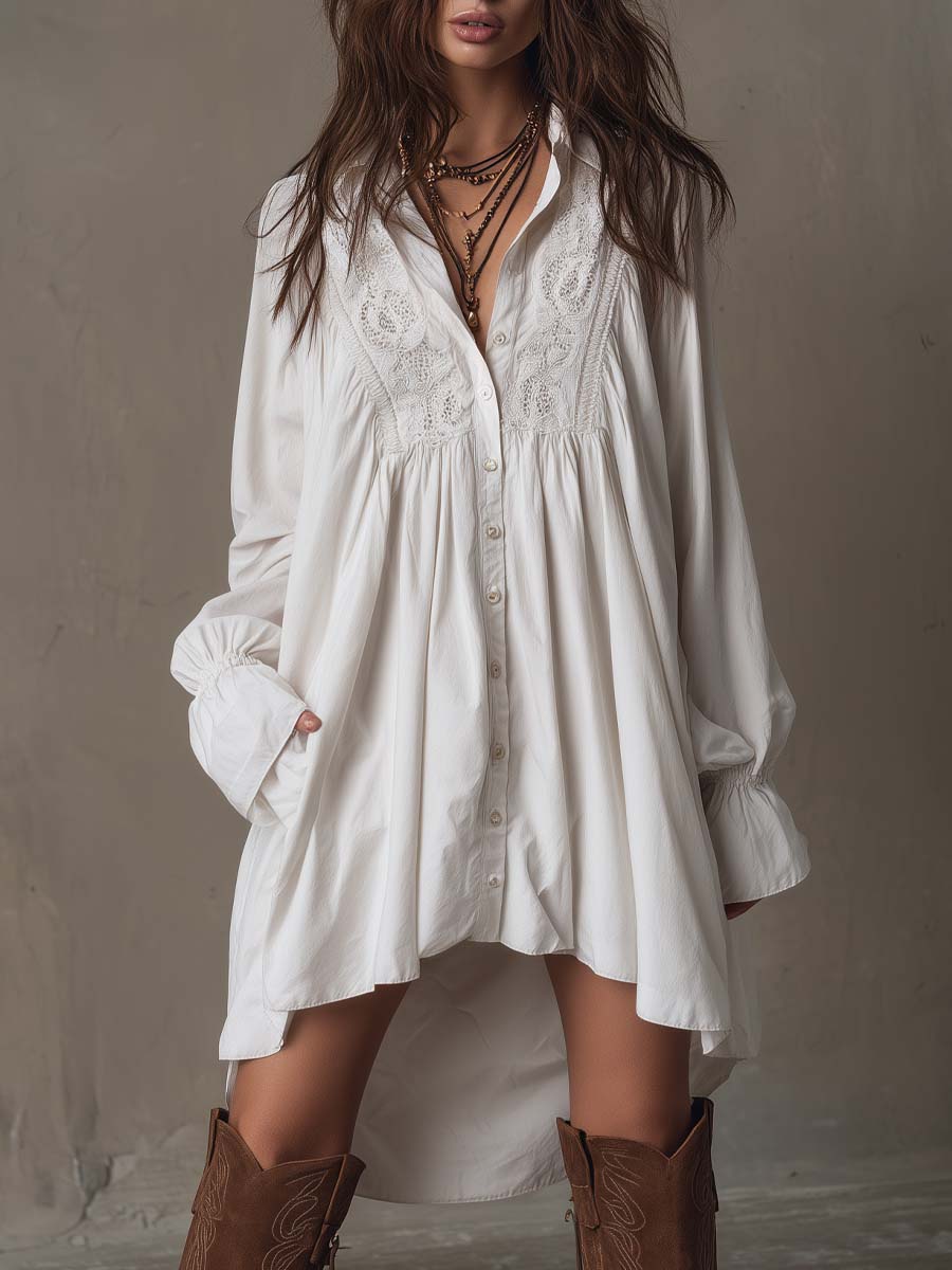 Dames Kanten Jurk Lange Mouwen Asymmetrisch Mini Model - StudioMarella