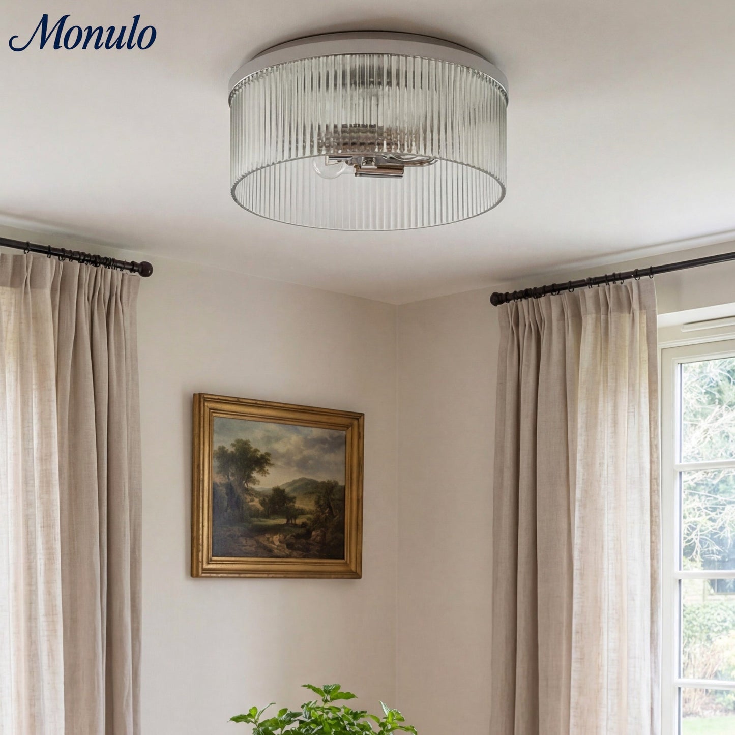 Geribbelde Glazen Plafondlamp Modern Laagbouw Ontwerp Slaapkamer Woonkamer Gang