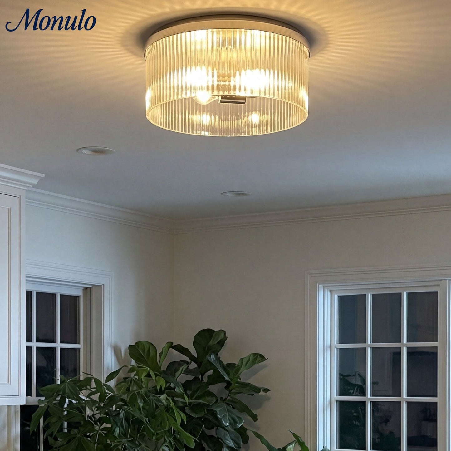 Geribbelde Glazen Plafondlamp Modern Laagbouw Ontwerp Slaapkamer Woonkamer Gang