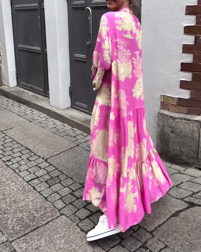 Rode Jurk V-hals Met Bloemenprint