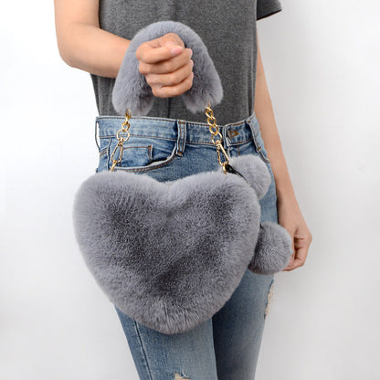 Dames Handtas Plush Hartvorm met Ketting Sluiting