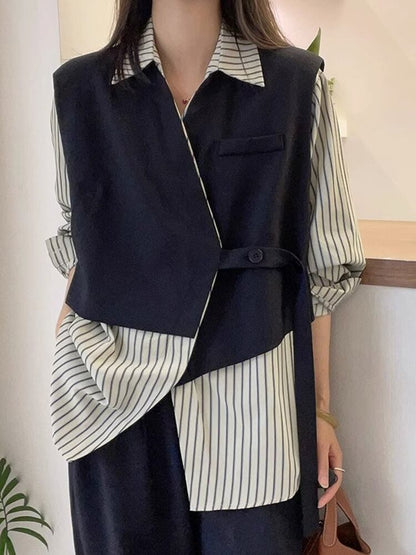 Bloes Gestreept Patchwork Stijlvol Dame Blouse - StudioMarella
