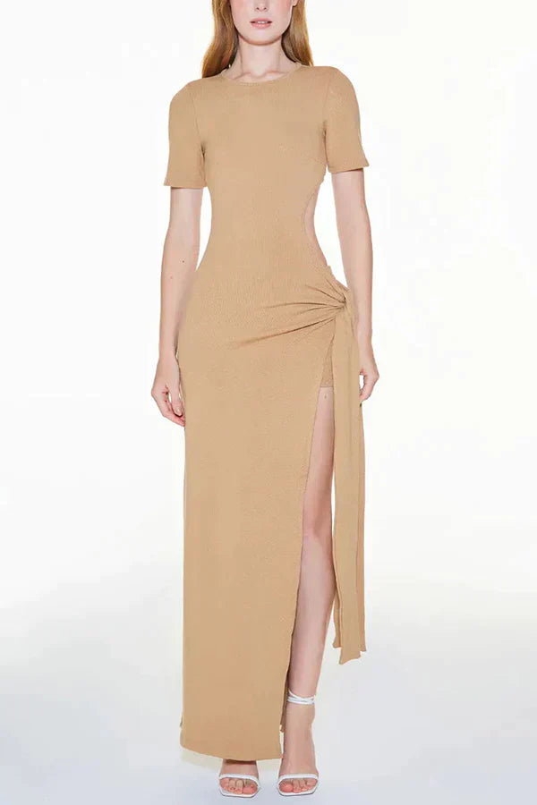 Vrouwelijke Zomerjurk Met Uitgesneden Taille en Splitbandjes Maxi Jurk