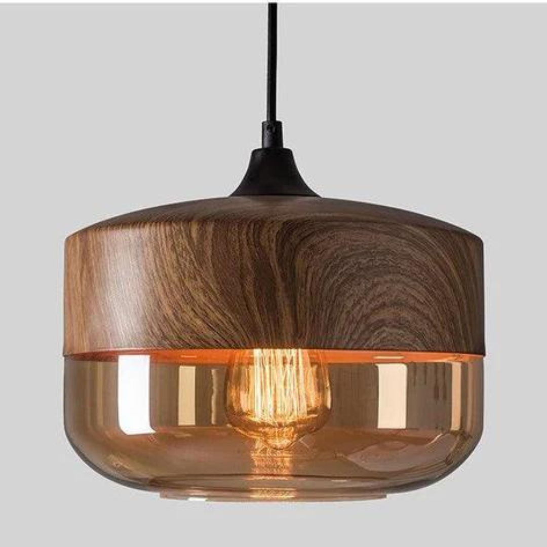 Hanglamp Glas Metaal Houtlook E27 Verstelbaar Woonkamer Eetkamer Slaapkamer Scandinavische Design Lamp Binnenverlichting