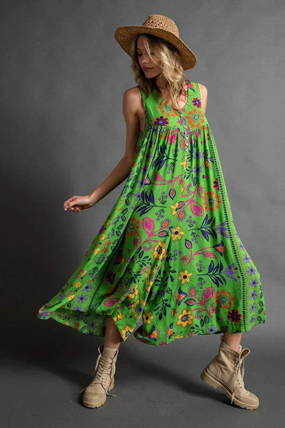 Jumpsuit Vrouw Bloemenprint Zomerjurk Vintage Look