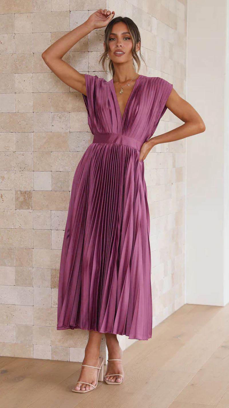 Dames Midi-jurk Plissérok V-hals Elegante Zomerjurk