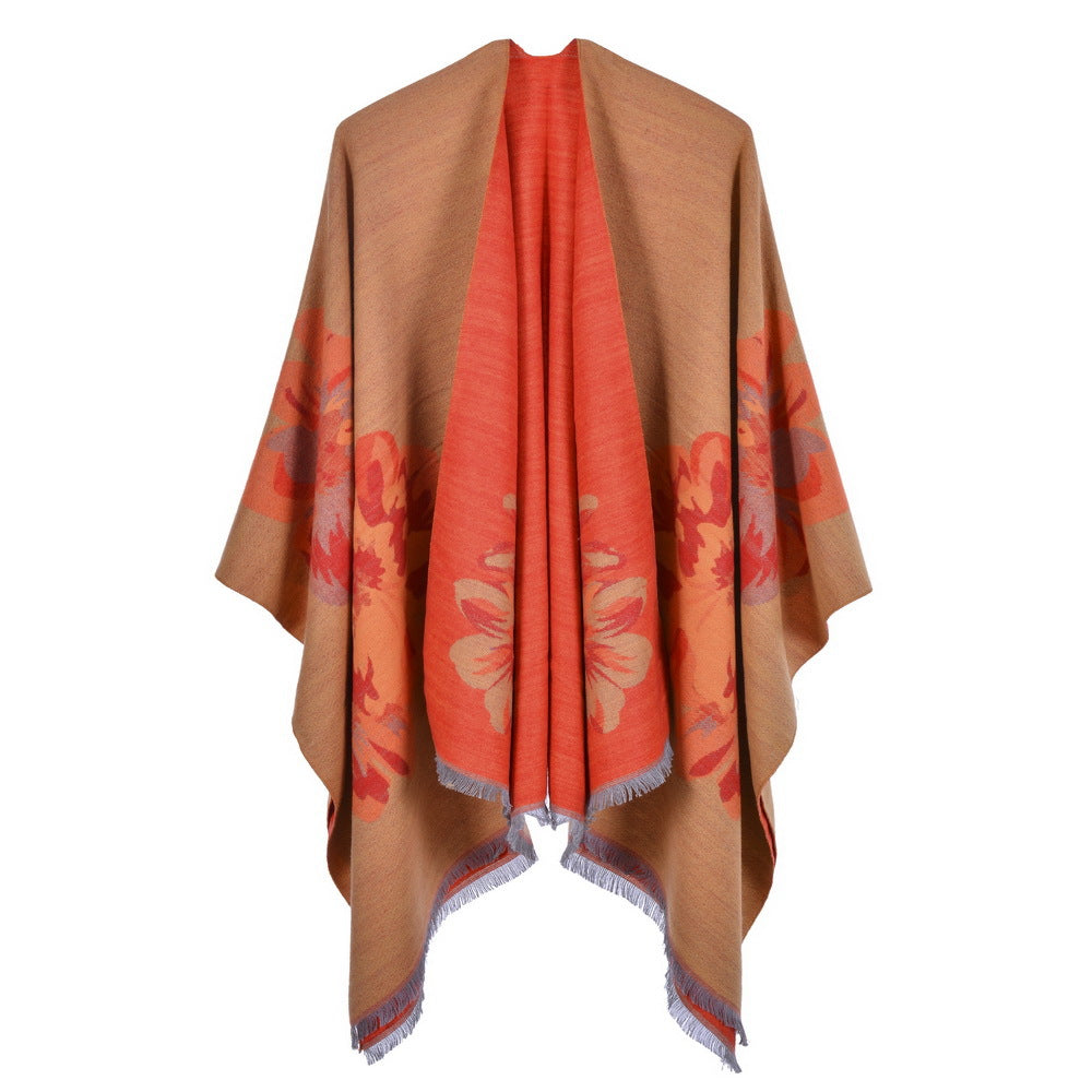 Dames Sjaal Bloemenprint Cape Stijl Levi's Blazer Look