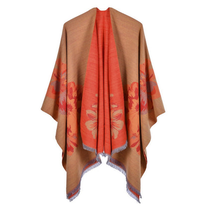 Dames Sjaal Bloemenprint Cape Stijl Levi's Blazer Look