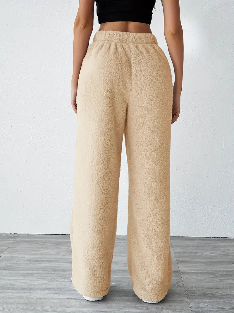 Zachte Fleece Broek Grijs Effen voor Dagelijks Gebruik