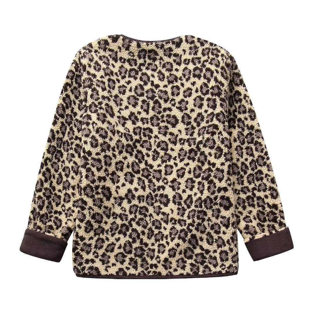 Dames Teddyjas Zacht Leopard Print Stijlvolle Jas
