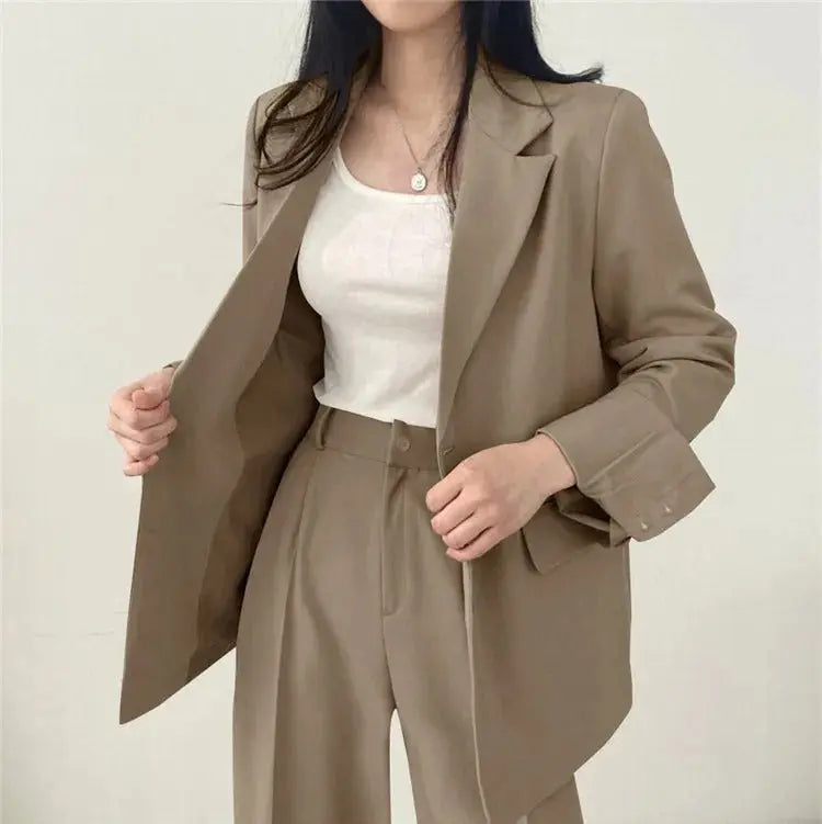 Dames Blazer Set met Rechte Broek Elegante Outfit