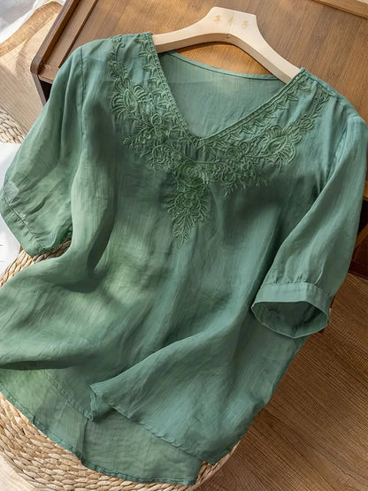Zomerblouse Vrouw Zonnestraal Licht Katoen