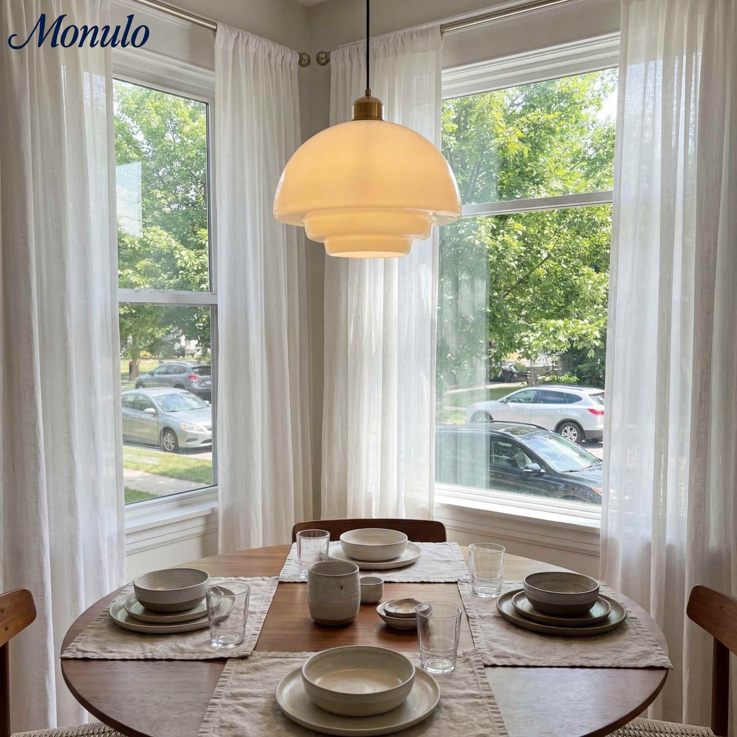 Glazen Hanglamp met Gelaagd Design – Melkwit Matglas voor Eetkamer en Woonkamer