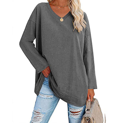 Dames T-shirt Lange Mouwen Oversized Casual V-hals