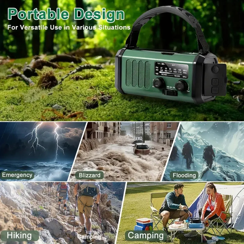 Multifunctionele Dynamo Noodradio 10000mAh Zonnepaneel Handslinger Weeralarm Zaklamp Powerbank Camping