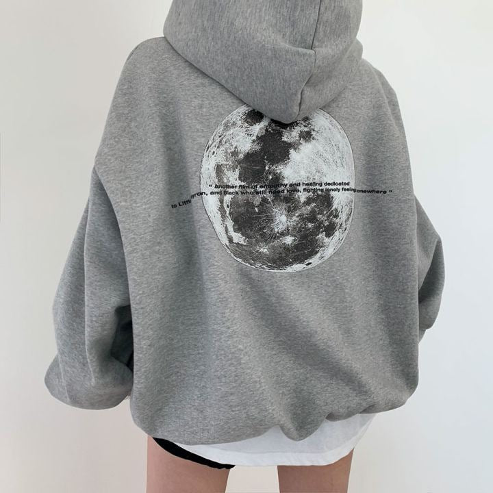 Dames Hoodie Space Print Casual Streetwear → Dames Hoodie Space Print Casual Straatmode