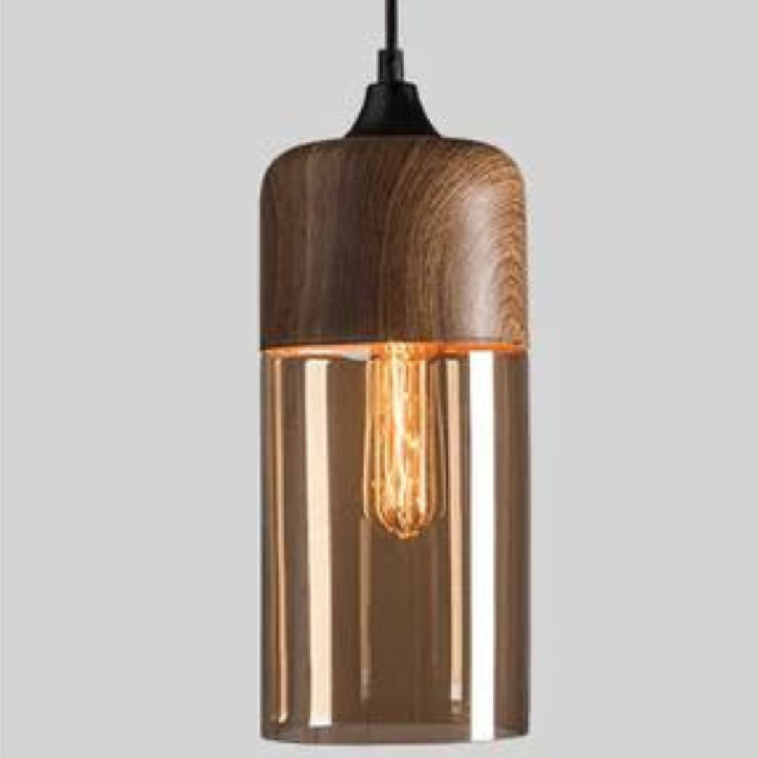 Hanglamp Glas Metaal Houtlook E27 Verstelbaar Woonkamer Eetkamer Slaapkamer Scandinavische Design Lamp Binnenverlichting